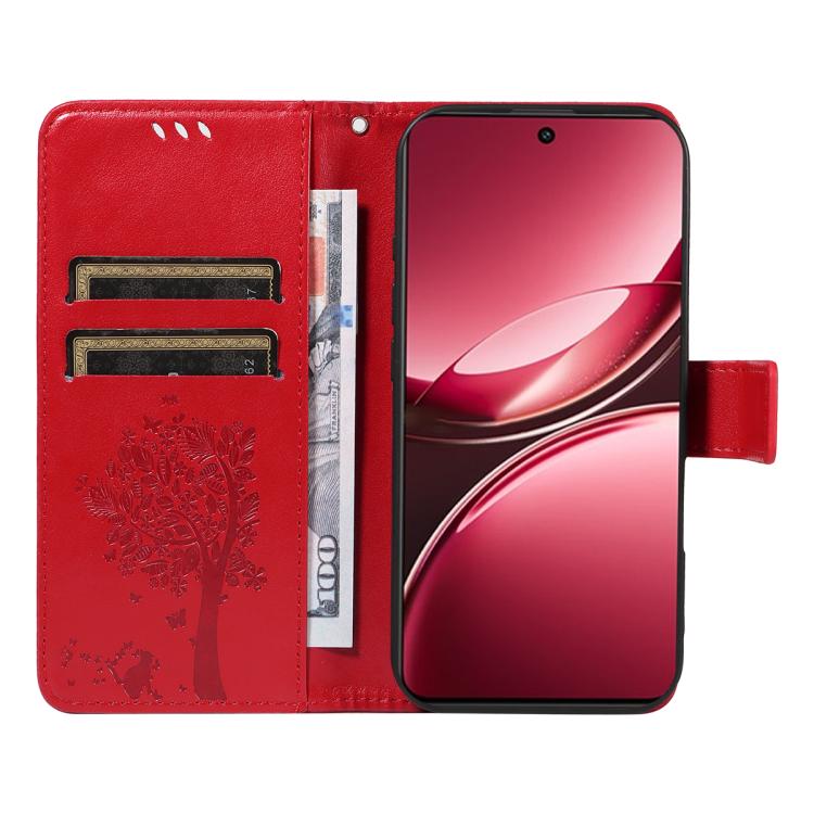 For vivo V50 Lite 5G Global Tree & Cat Embossed Pattern Flip Leather Phone Case