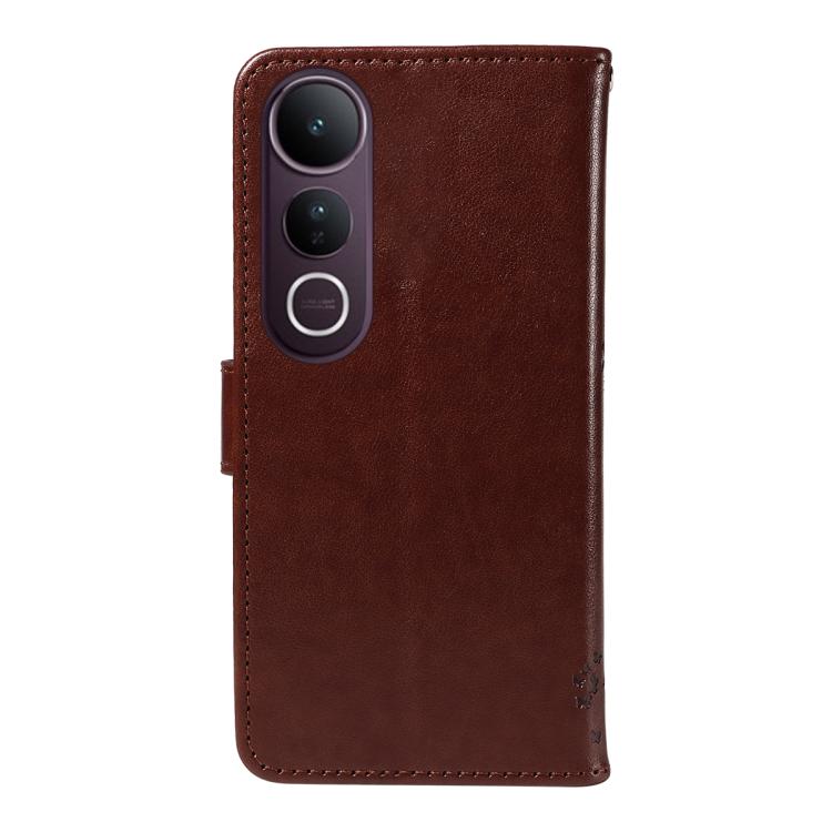 For vivo V50 Lite 5G Global Tree & Cat Embossed Pattern Flip Leather Phone Case