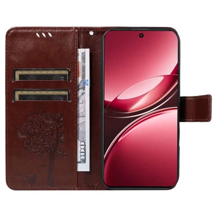 For vivo V50 Lite 5G Global Tree & Cat Embossed Pattern Flip Leather Phone Case
