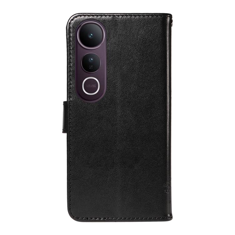 For vivo V50 Lite 5G Global Tree & Cat Embossed Pattern Flip Leather Phone Case