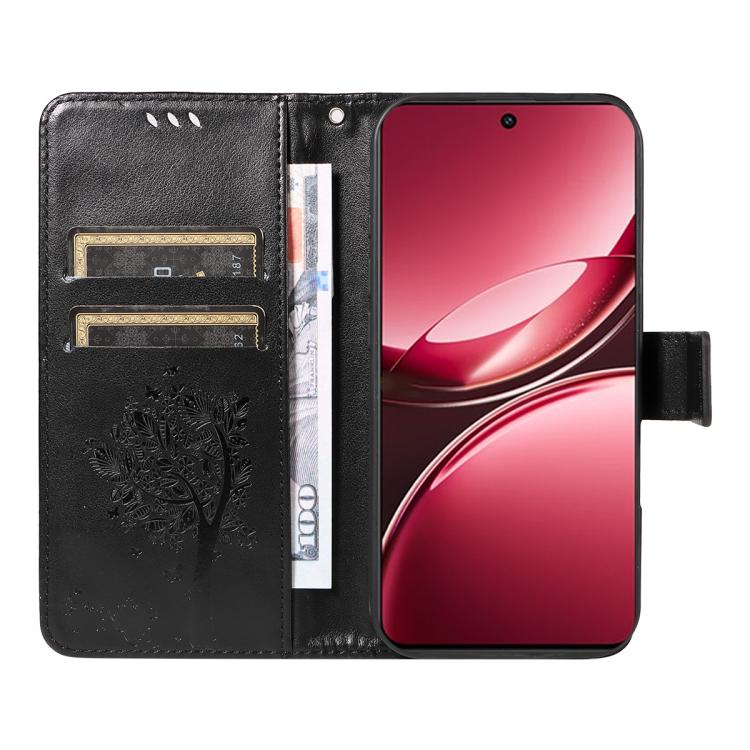 For vivo V50 Lite 5G Global Tree & Cat Embossed Pattern Flip Leather Phone Case