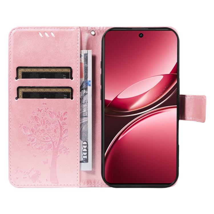 For vivo V50 Lite 5G Global Tree & Cat Embossed Pattern Flip Leather Phone Case