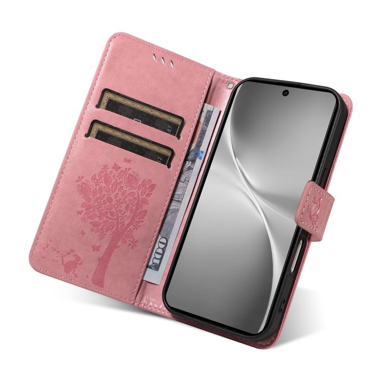 For vivo V60 5G Tree & Cat Embossed Pattern Flip Leather Phone Case