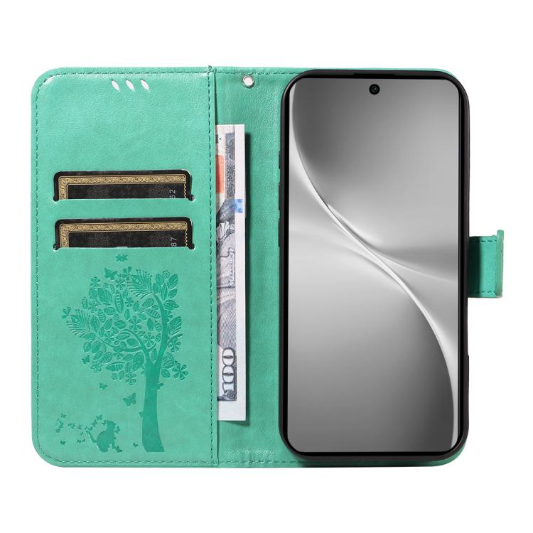 For vivo V60 5G Tree & Cat Embossed Pattern Flip Leather Phone Case