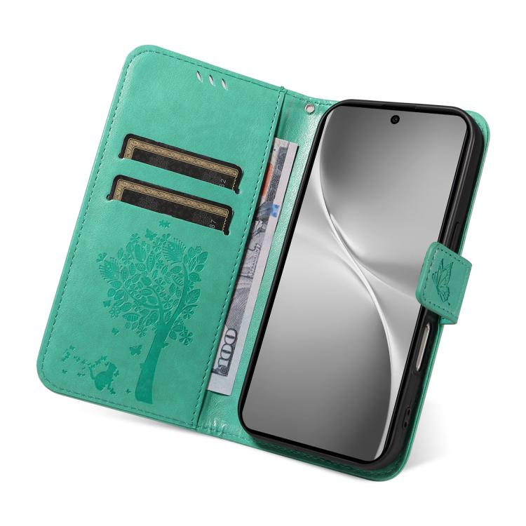 For vivo V60 5G Tree & Cat Embossed Pattern Flip Leather Phone Case