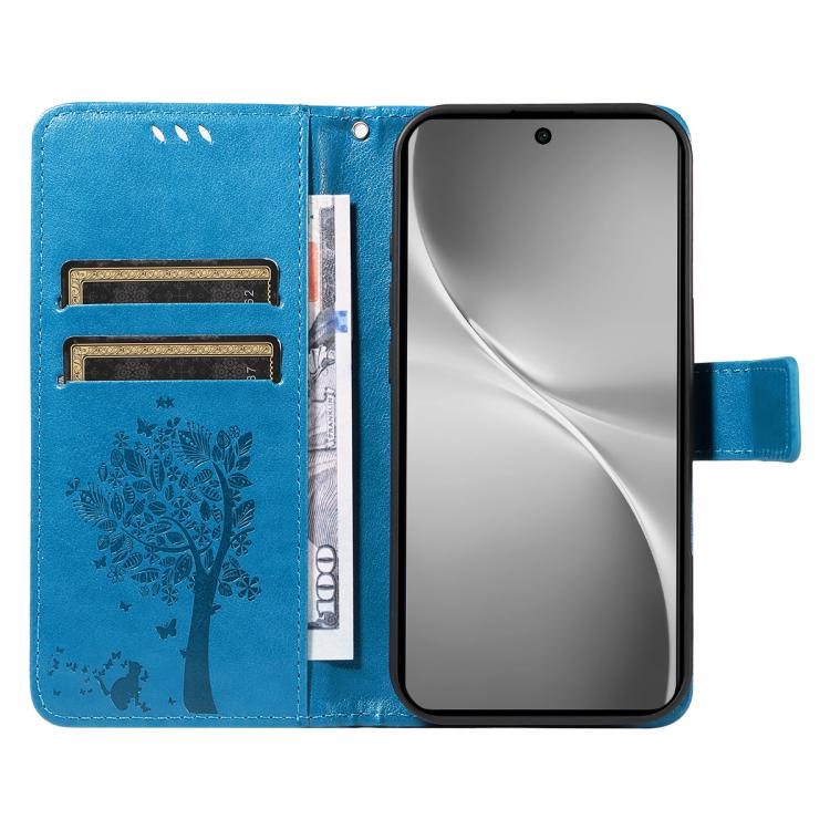For vivo V60 5G Tree & Cat Embossed Pattern Flip Leather Phone Case