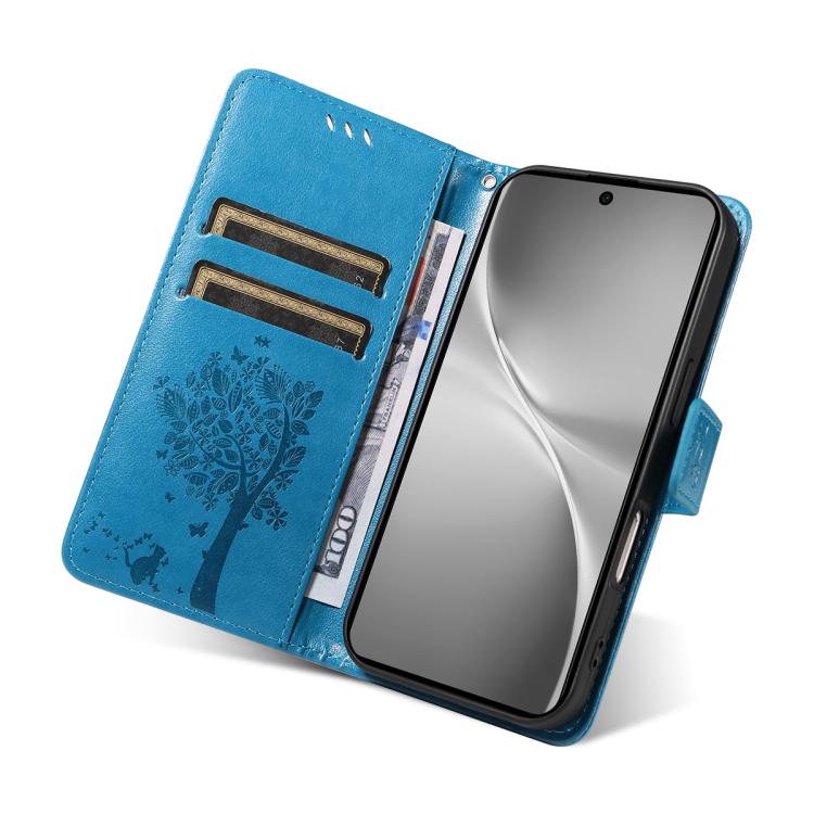 For vivo V60 5G Tree & Cat Embossed Pattern Flip Leather Phone Case