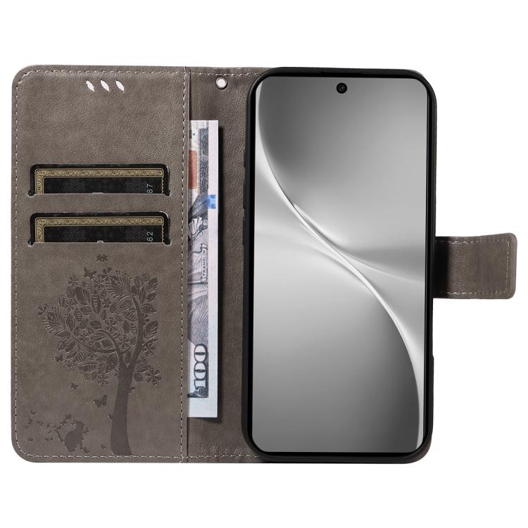 For vivo V60 5G Tree & Cat Embossed Pattern Flip Leather Phone Case