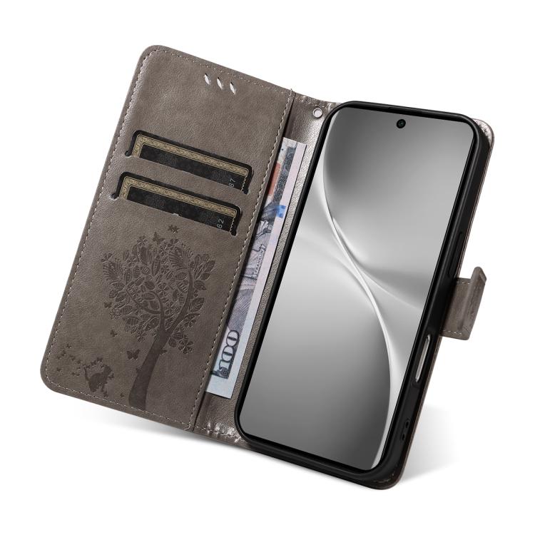For vivo V60 5G Tree & Cat Embossed Pattern Flip Leather Phone Case