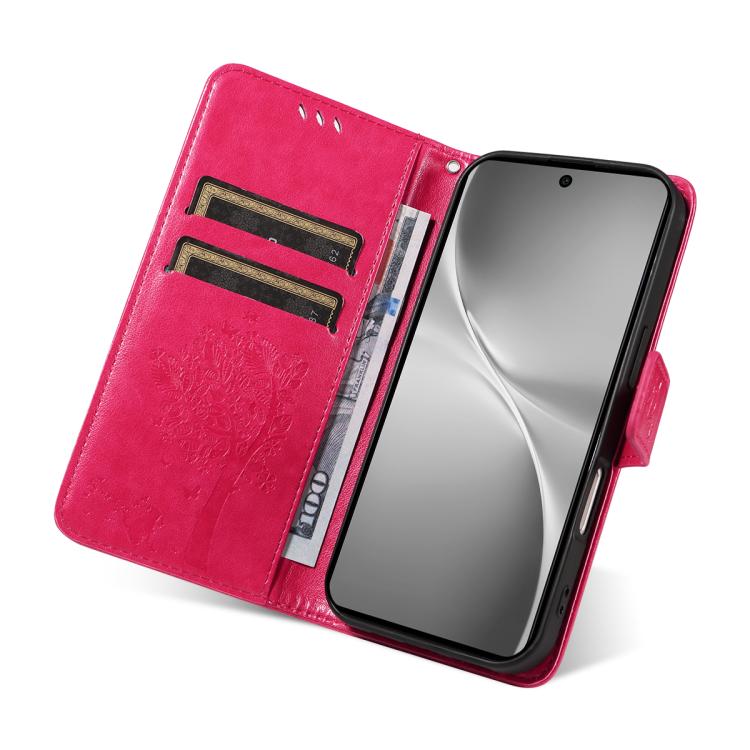 For vivo V60 5G Tree & Cat Embossed Pattern Flip Leather Phone Case