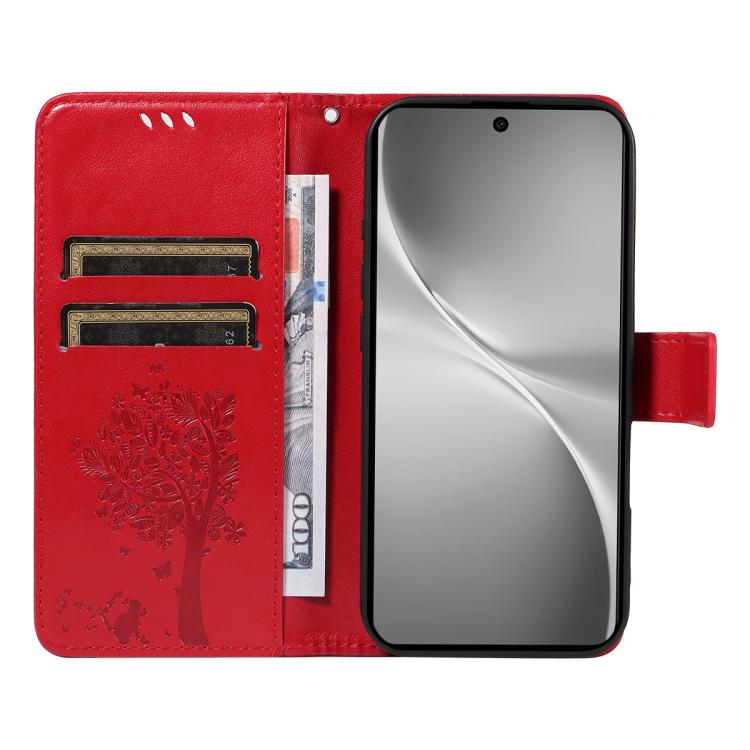 For vivo V60 5G Tree & Cat Embossed Pattern Flip Leather Phone Case