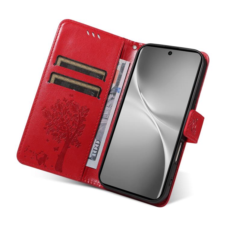 For vivo V60 5G Tree & Cat Embossed Pattern Flip Leather Phone Case