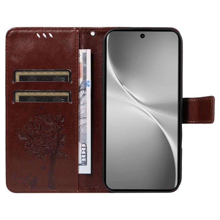 For vivo V60 5G Tree & Cat Embossed Pattern Flip Leather Phone Case