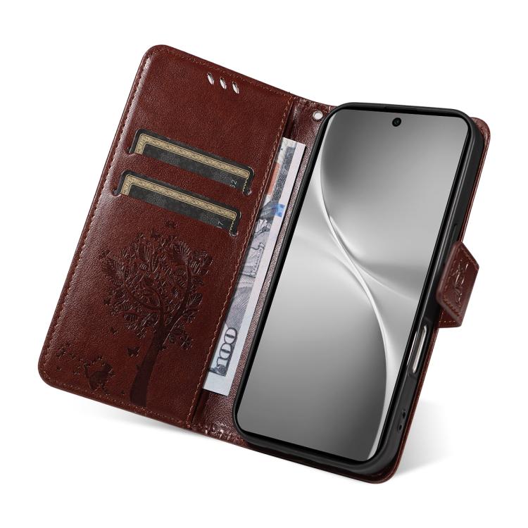For vivo V60 5G Tree & Cat Embossed Pattern Flip Leather Phone Case
