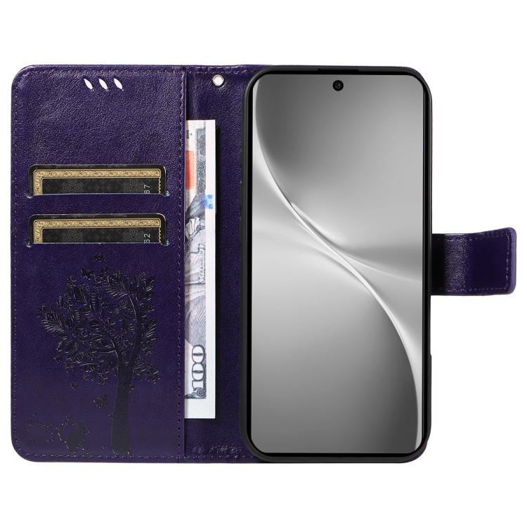 For vivo V60 5G Tree & Cat Embossed Pattern Flip Leather Phone Case