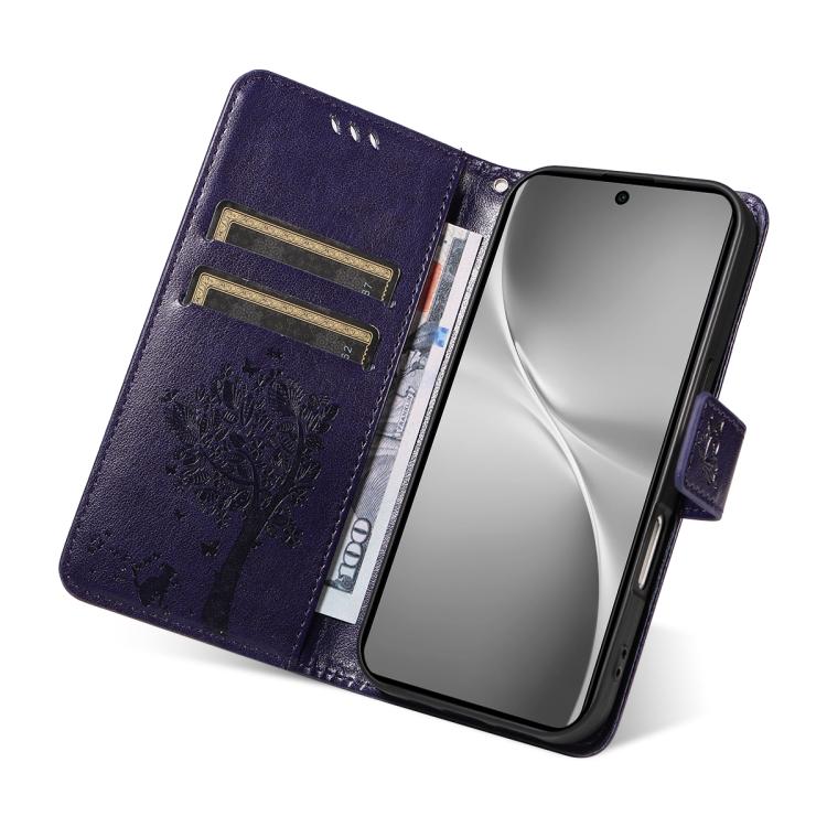 For vivo V60 5G Tree & Cat Embossed Pattern Flip Leather Phone Case