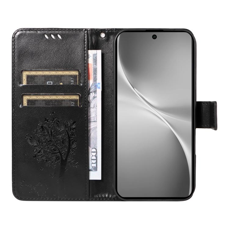 For vivo V60 5G Tree & Cat Embossed Pattern Flip Leather Phone Case