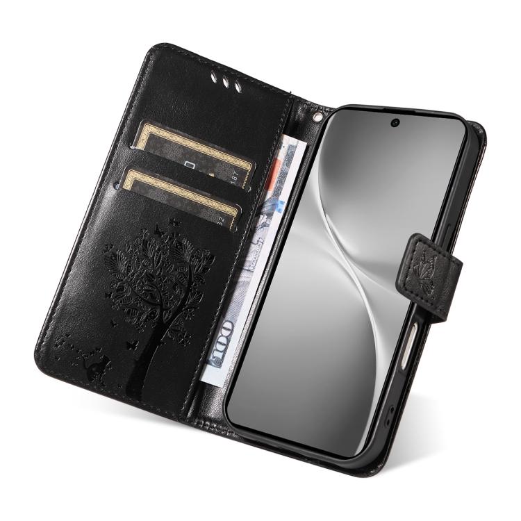 For vivo V60 5G Tree & Cat Embossed Pattern Flip Leather Phone Case