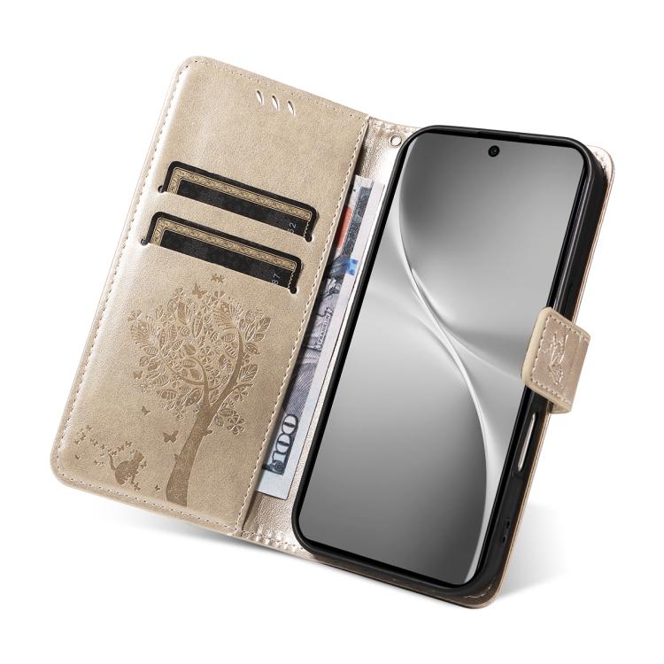 For vivo V60 5G Tree & Cat Embossed Pattern Flip Leather Phone Case