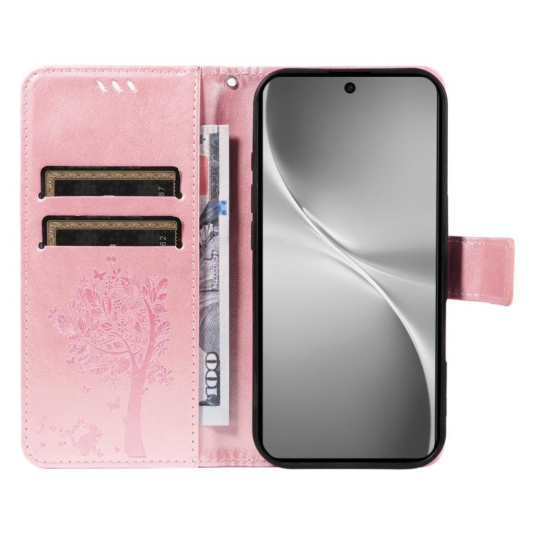 For vivo V60 5G Tree & Cat Embossed Pattern Flip Leather Phone Case