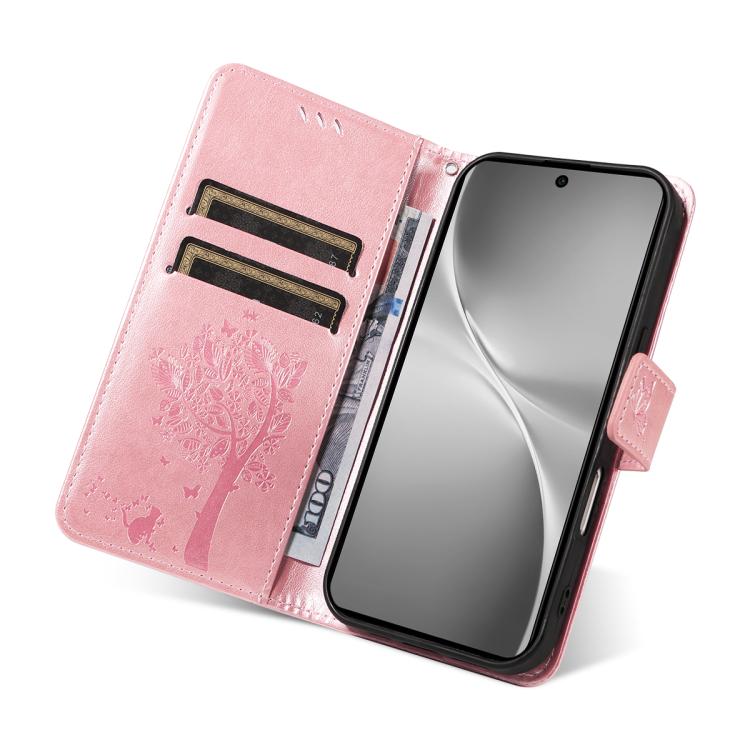 For vivo V60 5G Tree & Cat Embossed Pattern Flip Leather Phone Case