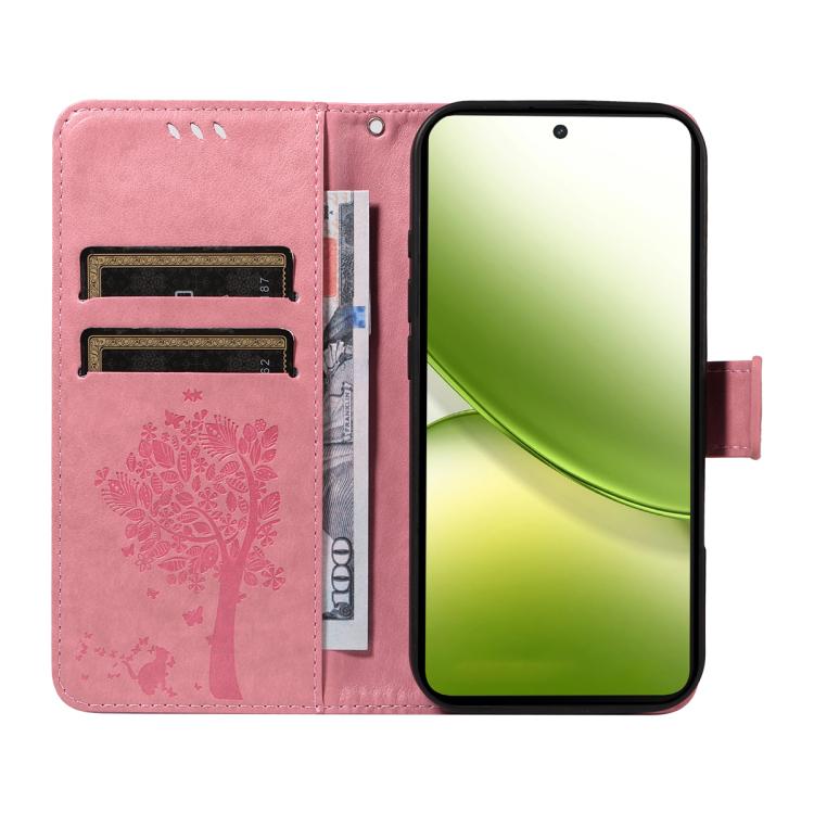 For vivo Y400 5G Tree & Cat Embossed Pattern Flip Leather Phone Case