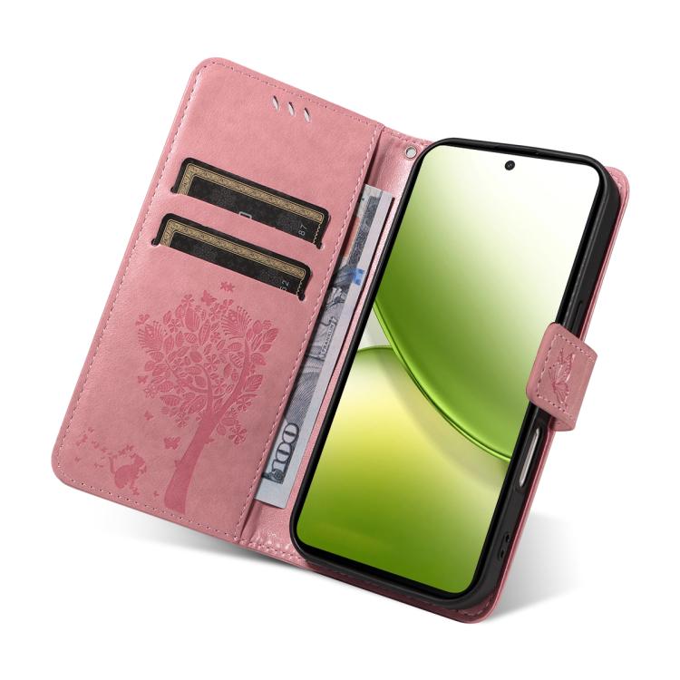 For vivo Y400 5G Tree & Cat Embossed Pattern Flip Leather Phone Case