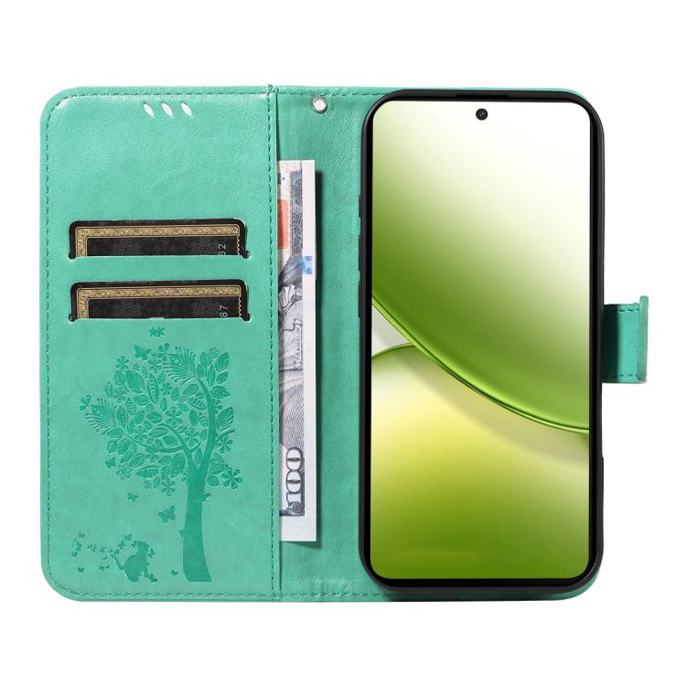 For vivo Y400 5G Tree & Cat Embossed Pattern Flip Leather Phone Case