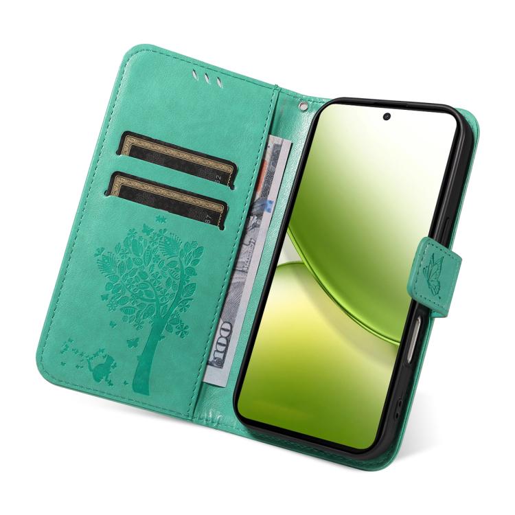 For vivo Y400 5G Tree & Cat Embossed Pattern Flip Leather Phone Case