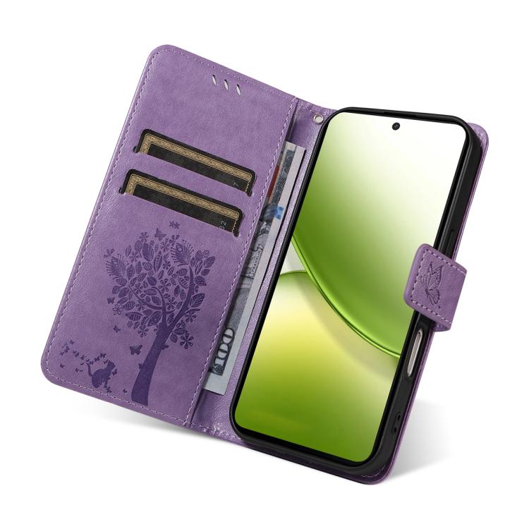 For vivo Y400 5G Tree & Cat Embossed Pattern Flip Leather Phone Case