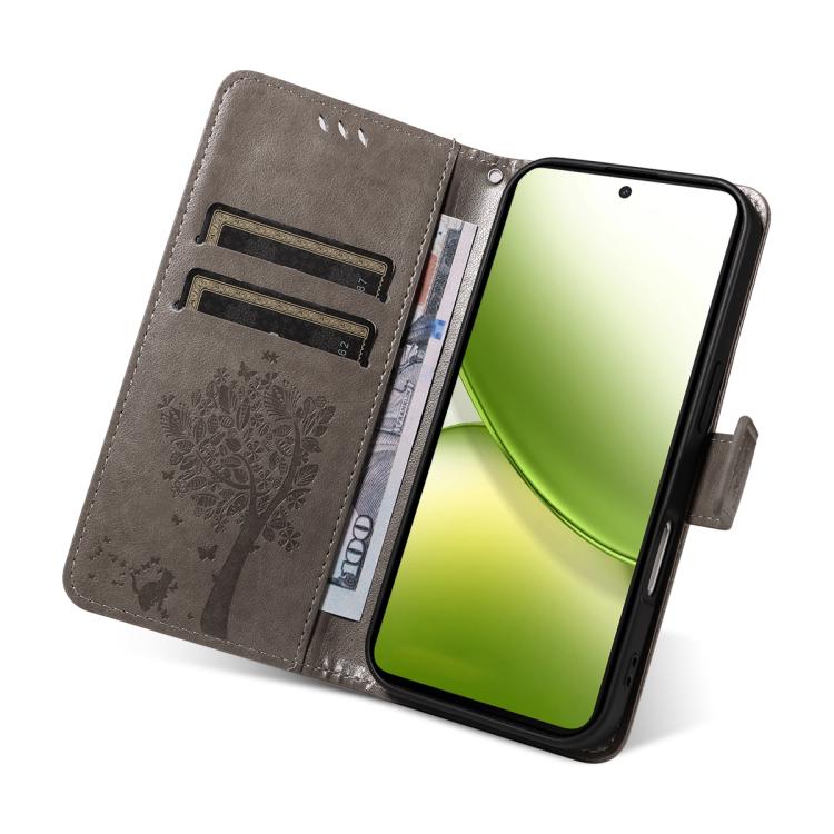 For vivo Y400 5G Tree & Cat Embossed Pattern Flip Leather Phone Case