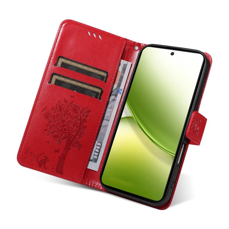 For vivo Y400 5G Tree & Cat Embossed Pattern Flip Leather Phone Case