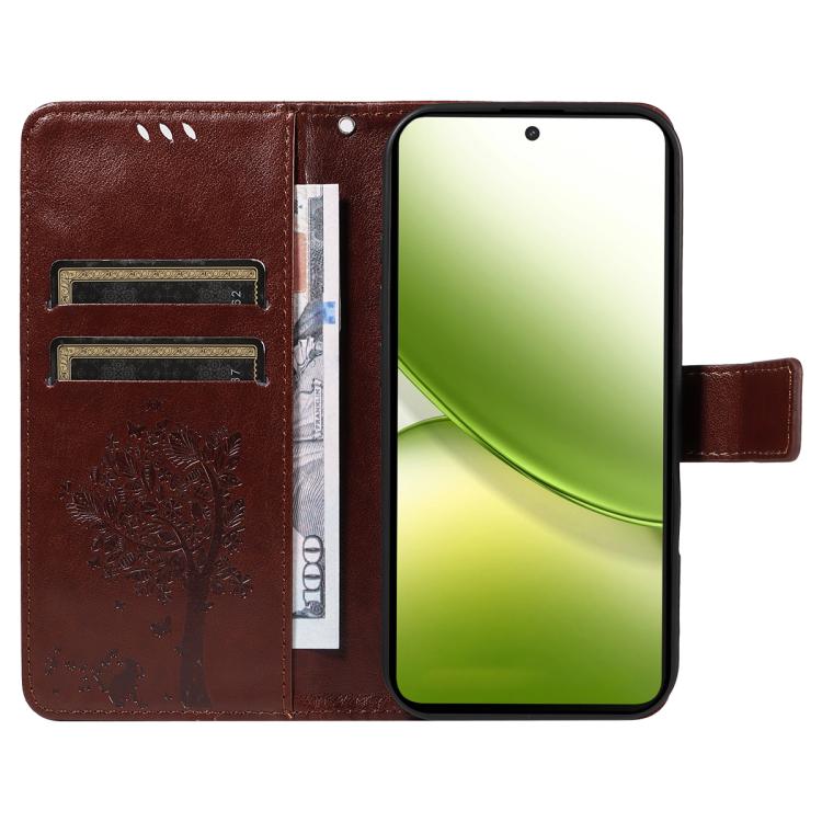 For vivo Y400 5G Tree & Cat Embossed Pattern Flip Leather Phone Case
