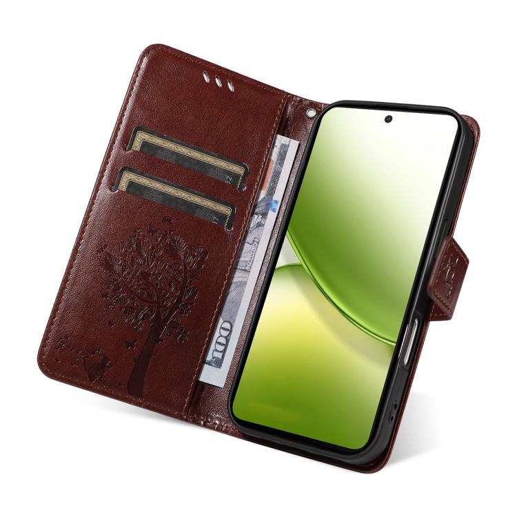 For vivo Y400 5G Tree & Cat Embossed Pattern Flip Leather Phone Case