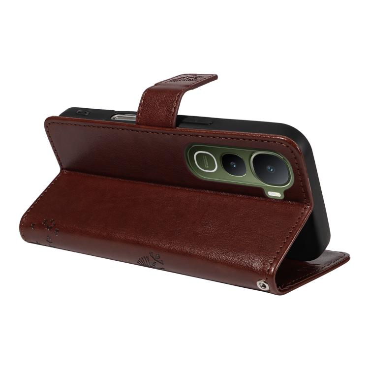 For vivo Y400 5G Tree & Cat Embossed Pattern Flip Leather Phone Case