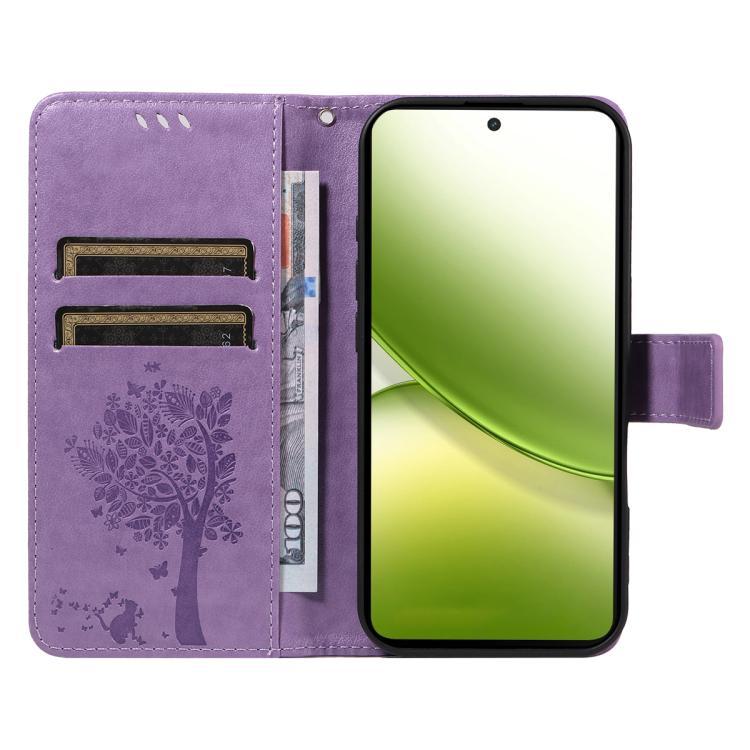 For vivo Y400 5G Tree & Cat Embossed Pattern Flip Leather Phone Case