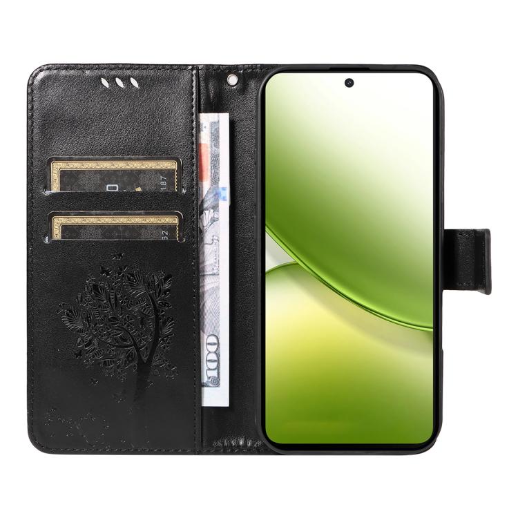 For vivo Y400 5G Tree & Cat Embossed Pattern Flip Leather Phone Case