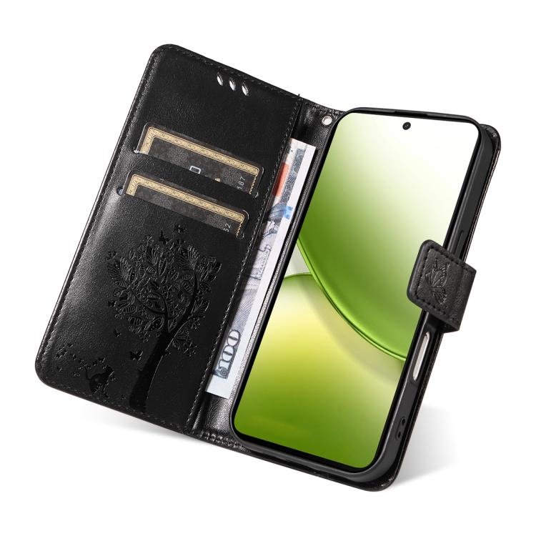 For vivo Y400 5G Tree & Cat Embossed Pattern Flip Leather Phone Case