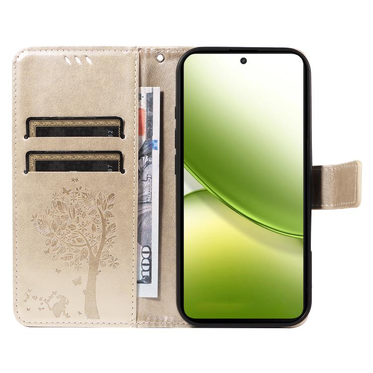 For vivo Y400 5G Tree & Cat Embossed Pattern Flip Leather Phone Case