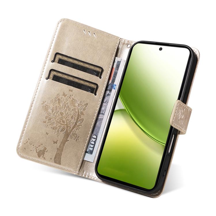 For vivo Y400 5G Tree & Cat Embossed Pattern Flip Leather Phone Case