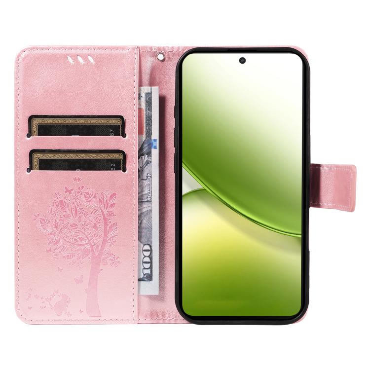 For vivo Y400 5G Tree & Cat Embossed Pattern Flip Leather Phone Case