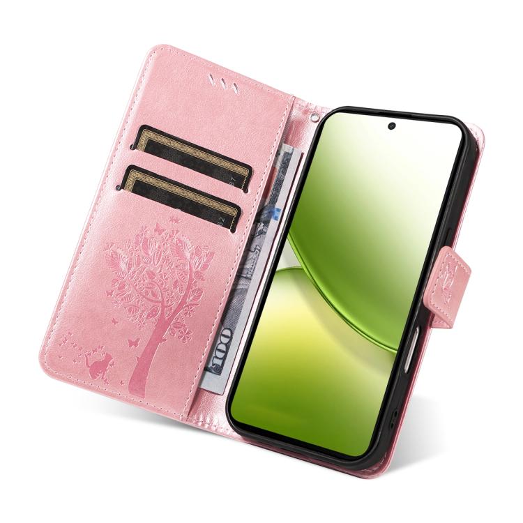 For vivo Y400 5G Tree & Cat Embossed Pattern Flip Leather Phone Case