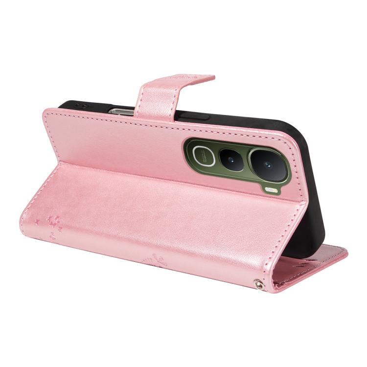 For vivo Y400 5G Tree & Cat Embossed Pattern Flip Leather Phone Case