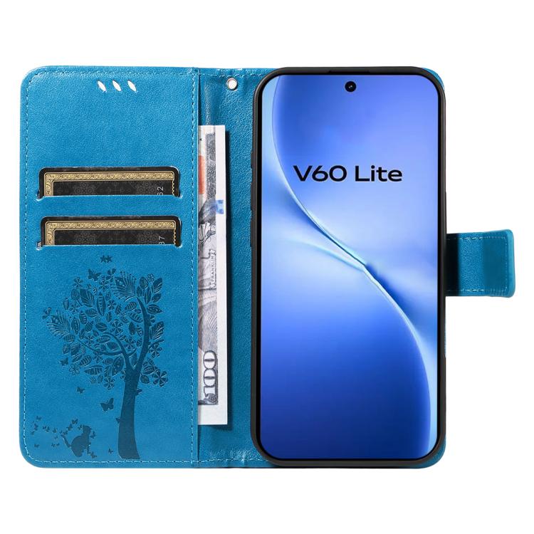 For vivo V60 Lite 4G Tree & Cat Embossed Pattern Flip Leather Phone Case