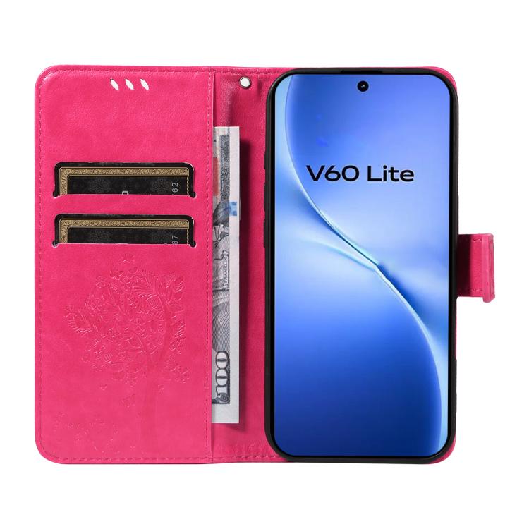 For vivo V60 Lite 4G Tree & Cat Embossed Pattern Flip Leather Phone Case