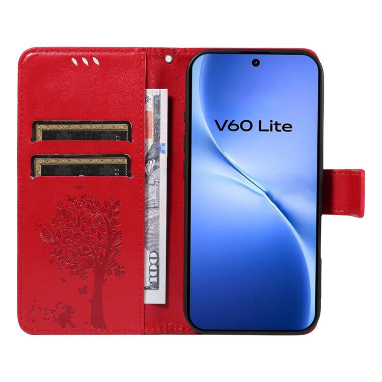 For vivo V60 Lite 4G Tree & Cat Embossed Pattern Flip Leather Phone Case