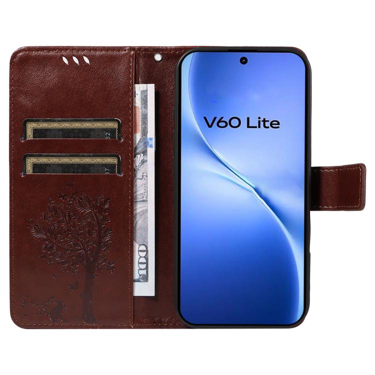 For vivo V60 Lite 4G Tree & Cat Embossed Pattern Flip Leather Phone Case