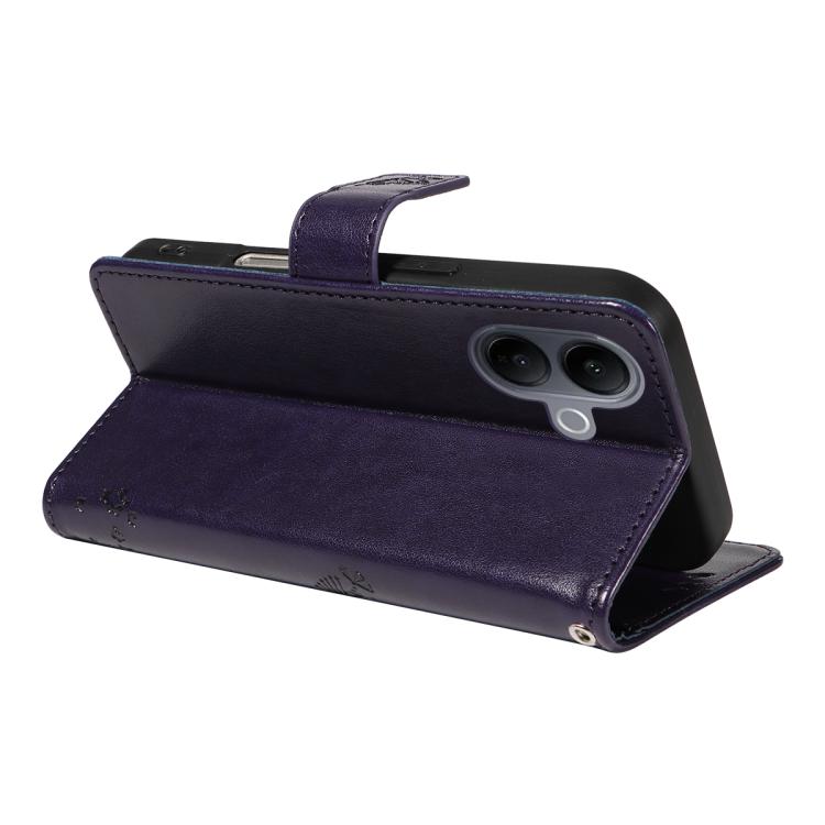 For vivo V60 Lite 4G Tree & Cat Embossed Pattern Flip Leather Phone Case