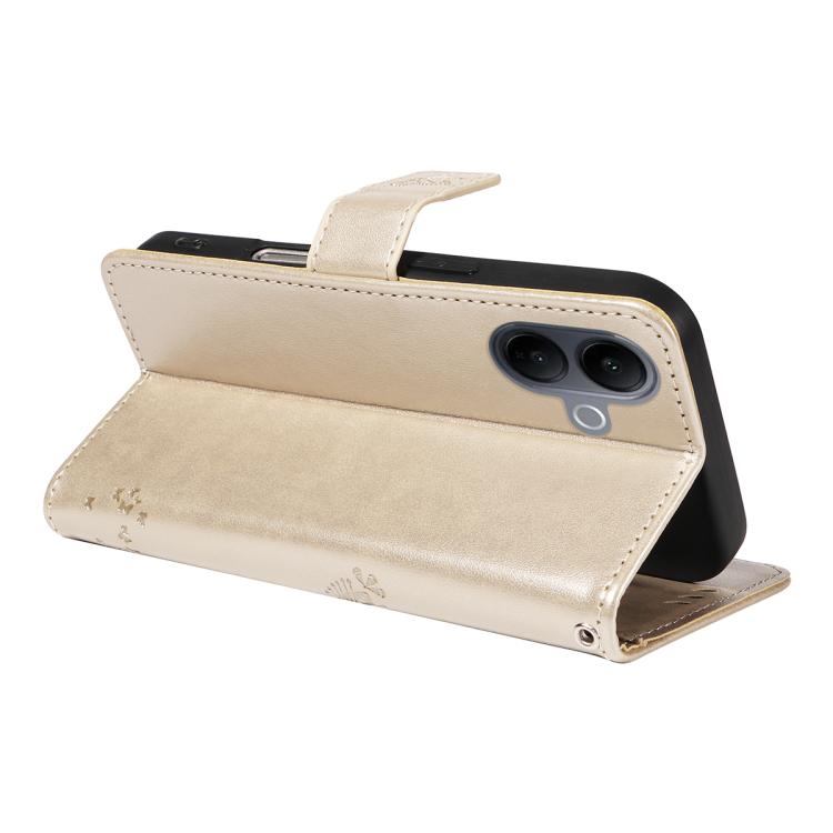 For vivo V60 Lite 4G Tree & Cat Embossed Pattern Flip Leather Phone Case