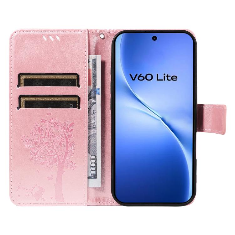 For vivo V60 Lite 4G Tree & Cat Embossed Pattern Flip Leather Phone Case